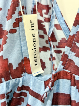 Tensione In Cotton Puff Sleeve Floral Tiered Maxi Sundress Blue/Brown Women's S