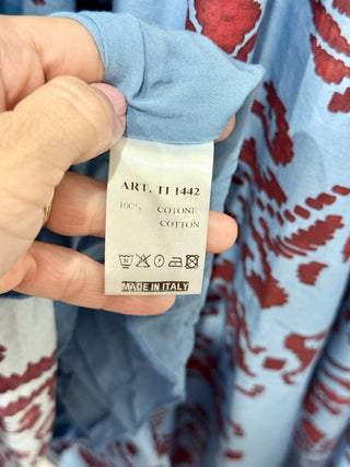 Tensione In Cotton Puff Sleeve Floral Tiered Maxi Sundress Blue/Brown Women's S