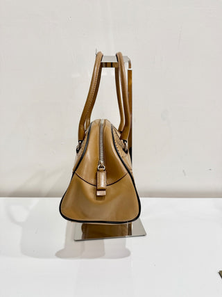 Prada SS2000 Leather Perforated Bowling Handbag Brown Women's