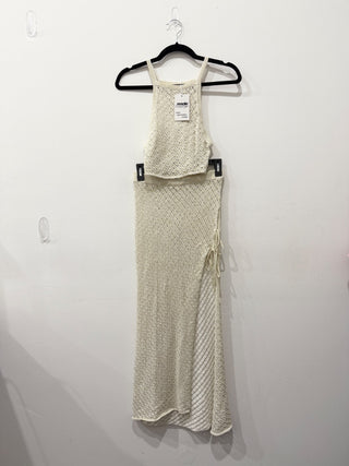 Camila Coelho crochet set metallic top and midi skirt, XS