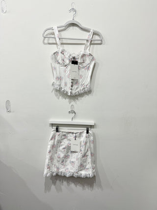 Lounge cotton floral lace trim set corset and skirt, XS