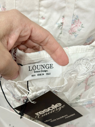 Lounge cotton floral lace trim set corset and skirt, XS