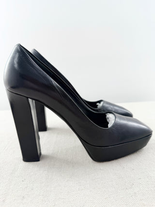 Prada block heel platform square toe pumps leather, 37.5