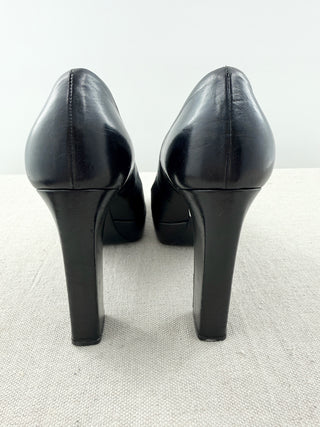 Prada block heel platform square toe pumps leather, 37.5