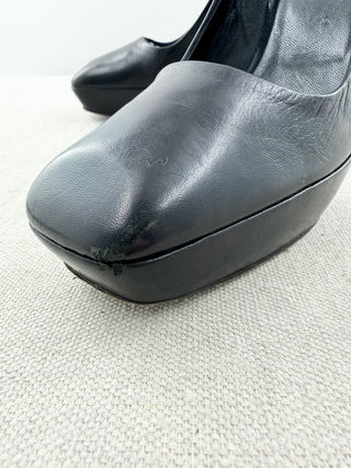 Prada block heel platform square toe pumps leather, 37.5