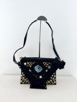 Figue suede fringe and sequin embellished bag with removable strap