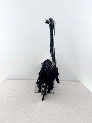 Figue suede fringe and sequin embellished bag with removable strap