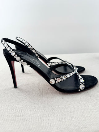 Christian Louboutin suede heel sandals with rhinestones, 38