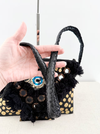 Figue suede fringe and sequin embellished bag with removable strap