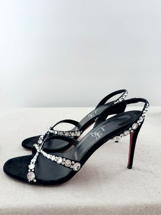 Christian Louboutin suede heel sandals with rhinestones, 38