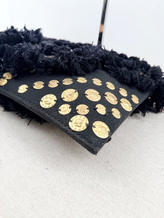 Figue suede fringe and sequin embellished bag with removable strap