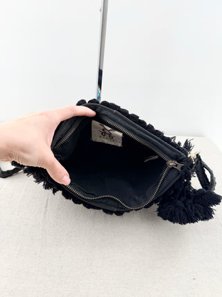 Figue suede fringe and sequin embellished bag with removable strap