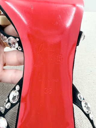 Christian Louboutin suede heel sandals with rhinestones, 38