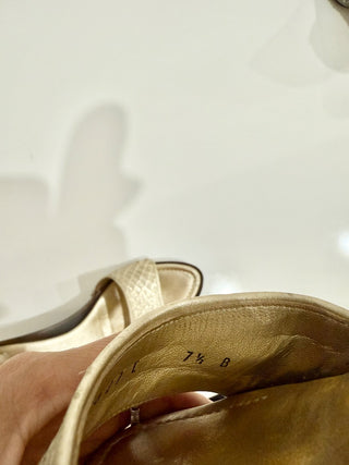 Salvatore Ferragamo Snakeskin Leather Slide Sandals Metallic Gold Women's US 7.5