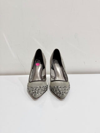Bourne Samantha Embellished Rhinestone Mesh Pointed Pump Heels Silver Women's 38