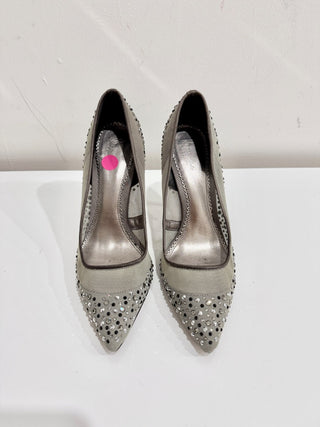 Bourne Samantha Embellished Rhinestone Mesh Pointed Pump Heels Silver Women's 38