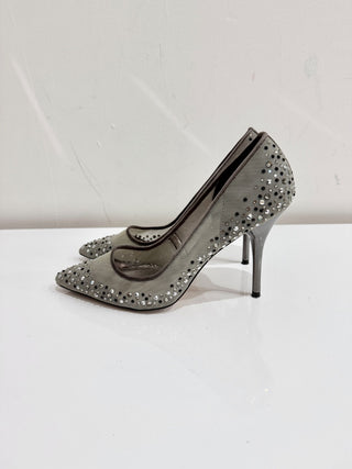 Bourne Samantha Embellished Rhinestone Mesh Pointed Pump Heels Silver Women's 38