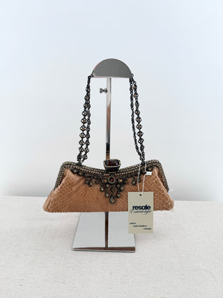 Clara Kasavina vintage python and crystal clutch with strap