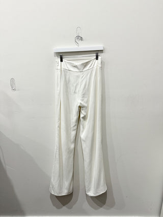 Jonathan Simkhai Silk Trim High Waisted Wide Leg Pants with Front Slit White 4