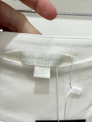 Jonathan Simkhai Silk Trim High Waisted Wide Leg Pants with Front Slit White 4