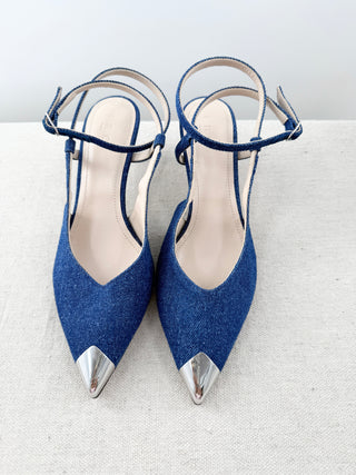 IRO denim low  heel slingbacks with metal toe, 37