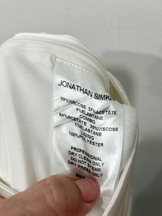 Jonathan Simkhai Silk Trim High Waisted Wide Leg Pants with Front Slit White 4