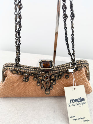 Clara Kasavina vintage python and crystal clutch with strap