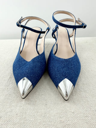 IRO denim low  heel slingbacks with metal toe, 37