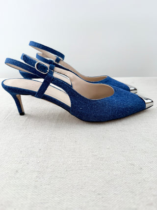 IRO denim low  heel slingbacks with metal toe, 37