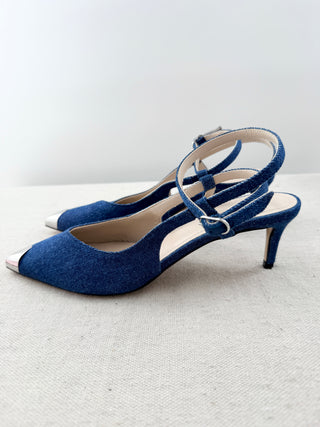 IRO denim low  heel slingbacks with metal toe, 37