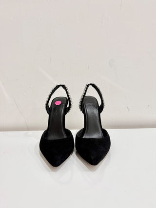 Aminah Abdul Jillil Soleil Stone Suede Slingback Sandals Black Women's Size  8