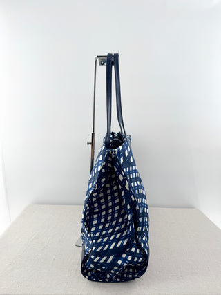 Tory Burch Ella Large Nylon and Leather Tote Shoulder Bag Blue