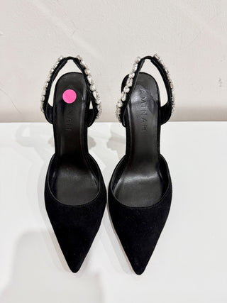 Aminah Abdul Jillil Soleil Stone Suede Slingback Sandals Black Women's Size  8