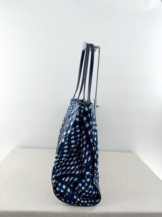 Tory Burch Ella Large Nylon and Leather Tote Shoulder Bag Blue
