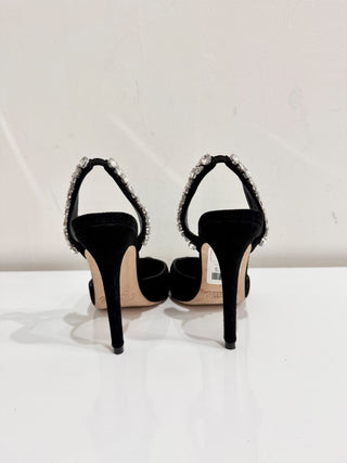 Aminah Abdul Jillil Soleil Stone Suede Slingback Sandals Black Women's Size  8