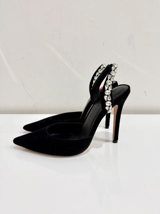 Aminah Abdul Jillil Soleil Stone Suede Slingback Sandals Black Women's Size  8