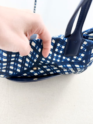 Tory Burch Ella Large Nylon and Leather Tote Shoulder Bag Blue