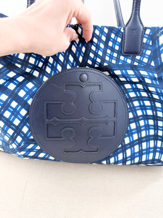 Tory Burch Ella Large Nylon and Leather Tote Shoulder Bag Blue