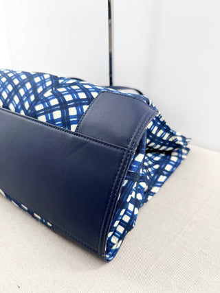 Tory Burch Ella Large Nylon and Leather Tote Shoulder Bag Blue