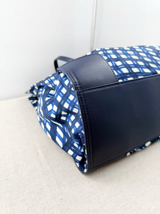 Tory Burch Ella Large Nylon and Leather Tote Shoulder Bag Blue