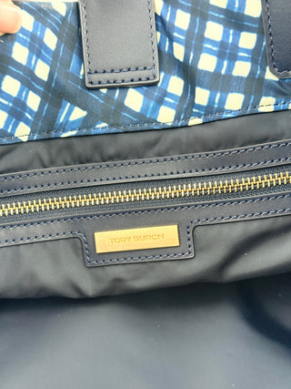 Tory Burch Ella Large Nylon and Leather Tote Shoulder Bag Blue
