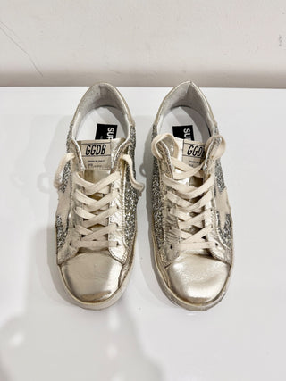 Golden Goose Super Star Platinum Glitter Sneaker Shoes Silver Women's 38
