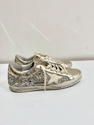 Golden Goose Super Star Platinum Glitter Sneaker Shoes Silver Women's 38