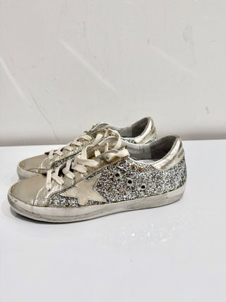 Golden Goose Super Star Platinum Glitter Sneaker Shoes Silver Women's 38