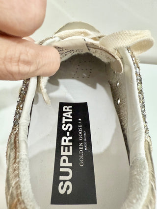 Golden Goose Super Star Platinum Glitter Sneaker Shoes Silver Women's 38