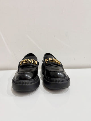 Fendi Fendigraphy Calf Leather Slip On Platform Loafers Black Women's Size 40