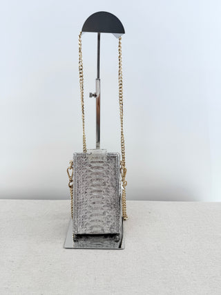 Ximena Kavalekas box phone bag python with chain strap