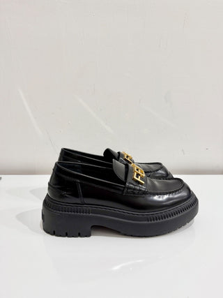 Fendi Fendigraphy Calf Leather Slip On Platform Loafers Black Women's Size 40