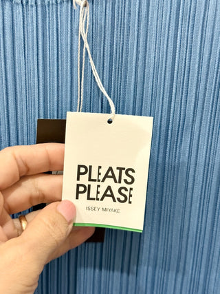 NWT Issey Miyake Plisse Pleats Please Cap Sleeve Mini Dress Blue Women's Size 4