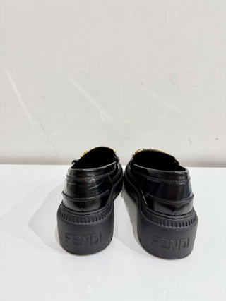 Fendi Fendigraphy Calf Leather Slip On Platform Loafers Black Women's Size 40